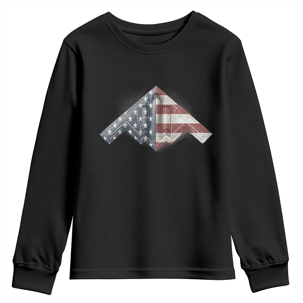 B2 Spirit Youth Sweatshirt B-2 Bomber Stealth Aircraft Schematic American Flag TS10 Black Print Your Wear