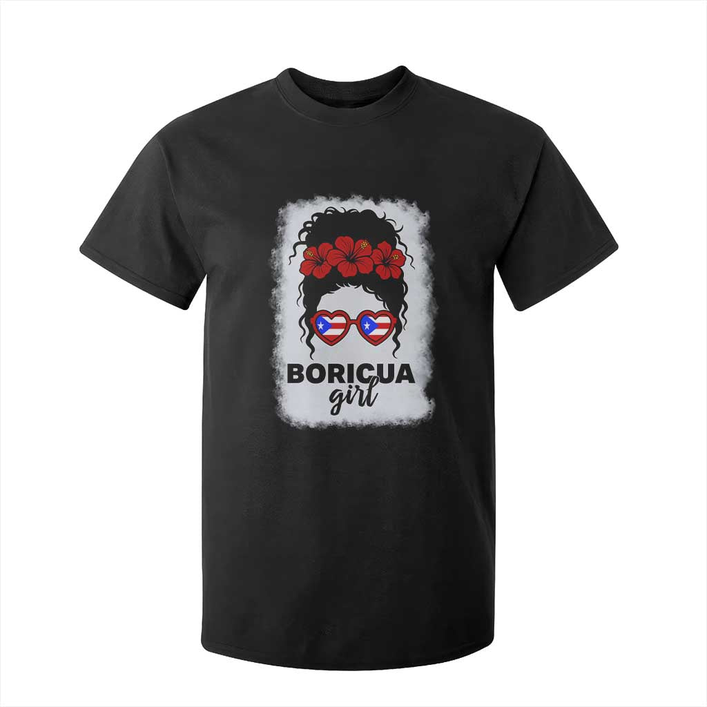 Boricua Girl T Shirt For Kid Messy Bun Puerto Rican Flag Hibiscus Flower TS10 Black Print Your Wear