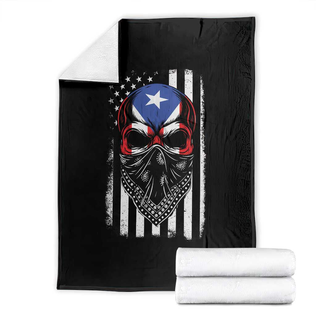 Skull Puerto Rican American Flag Throw Blanket With Bandana TS10 Black Print Your Wear