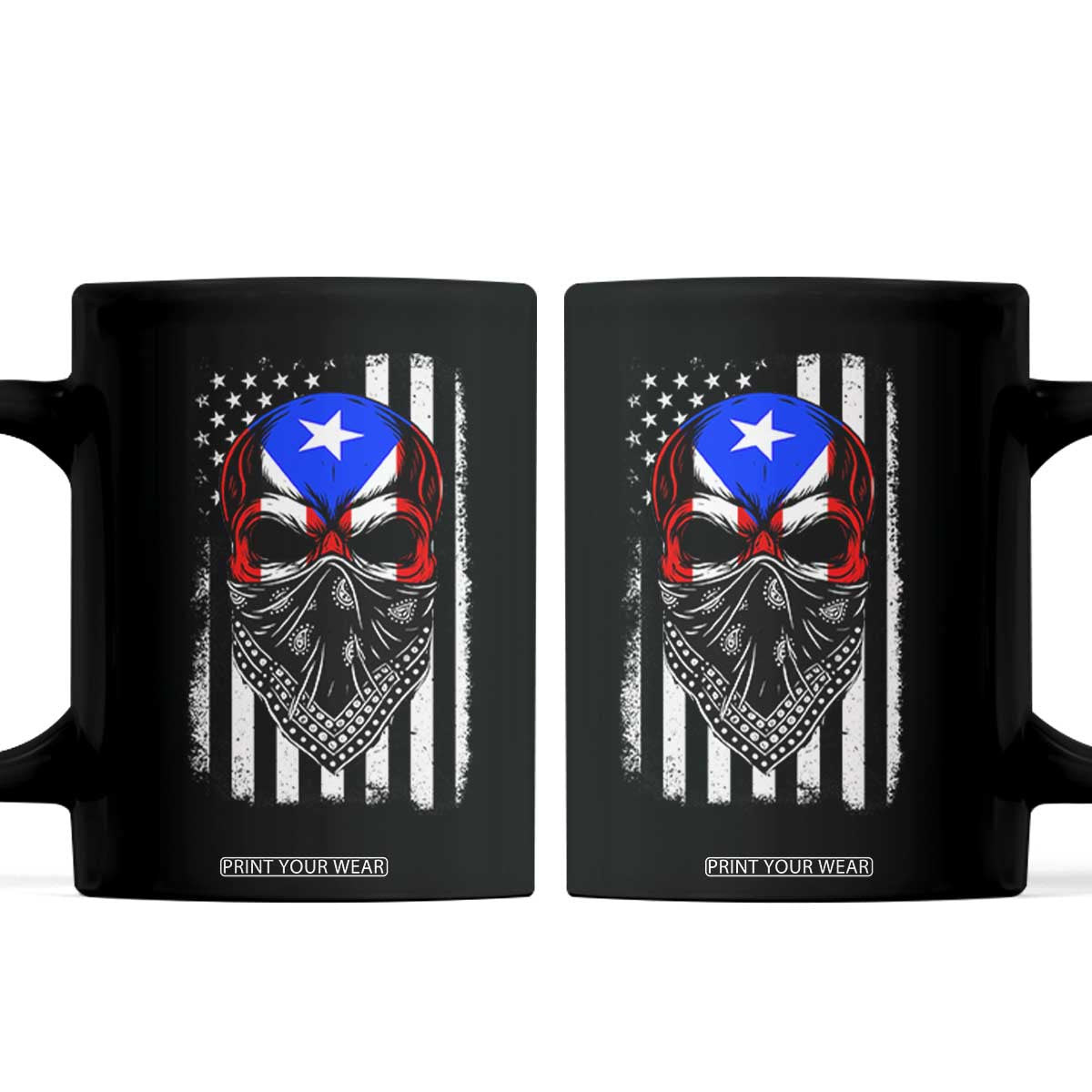 Skull Puerto Rican American Flag Coffee Mug With Bandana TS10 Black Print Your Wear
