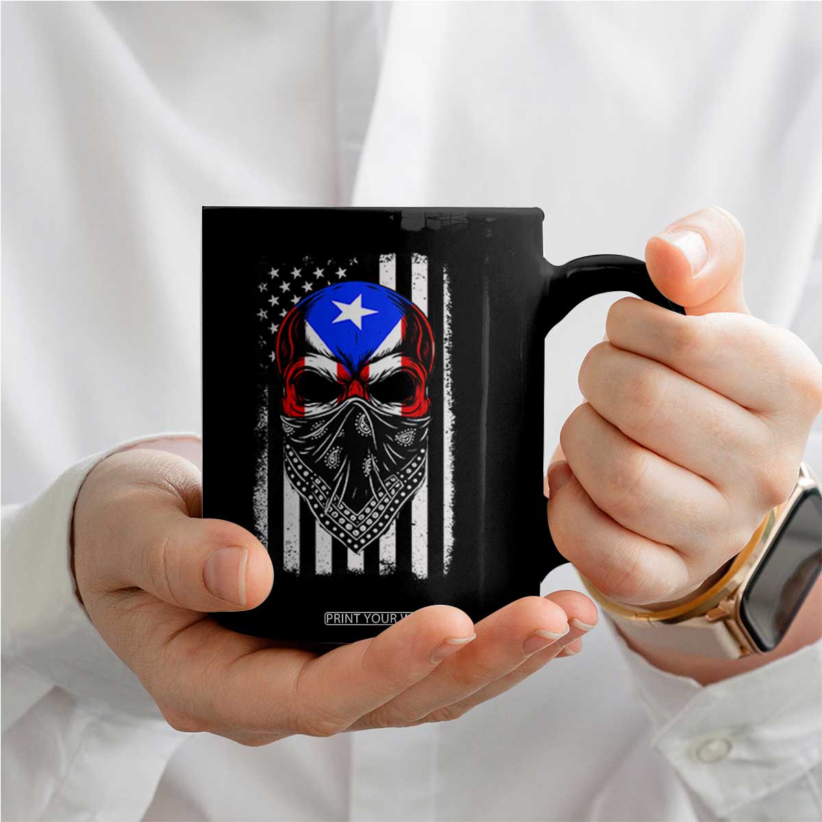 Skull Puerto Rican American Flag Coffee Mug With Bandana TS10 Print Your Wear