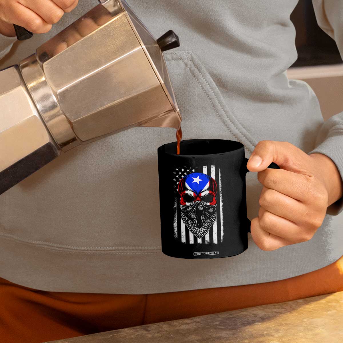 Skull Puerto Rican American Flag Coffee Mug With Bandana TS10 Print Your Wear