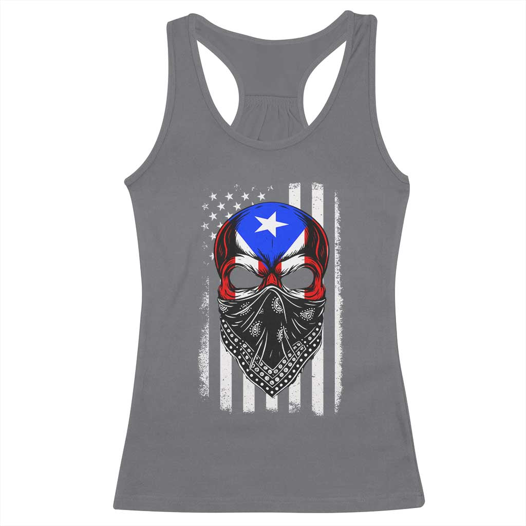 Skull Puerto Rican American Flag Racerback Tank Top With Bandana TS10 Charcoal Print Your Wear