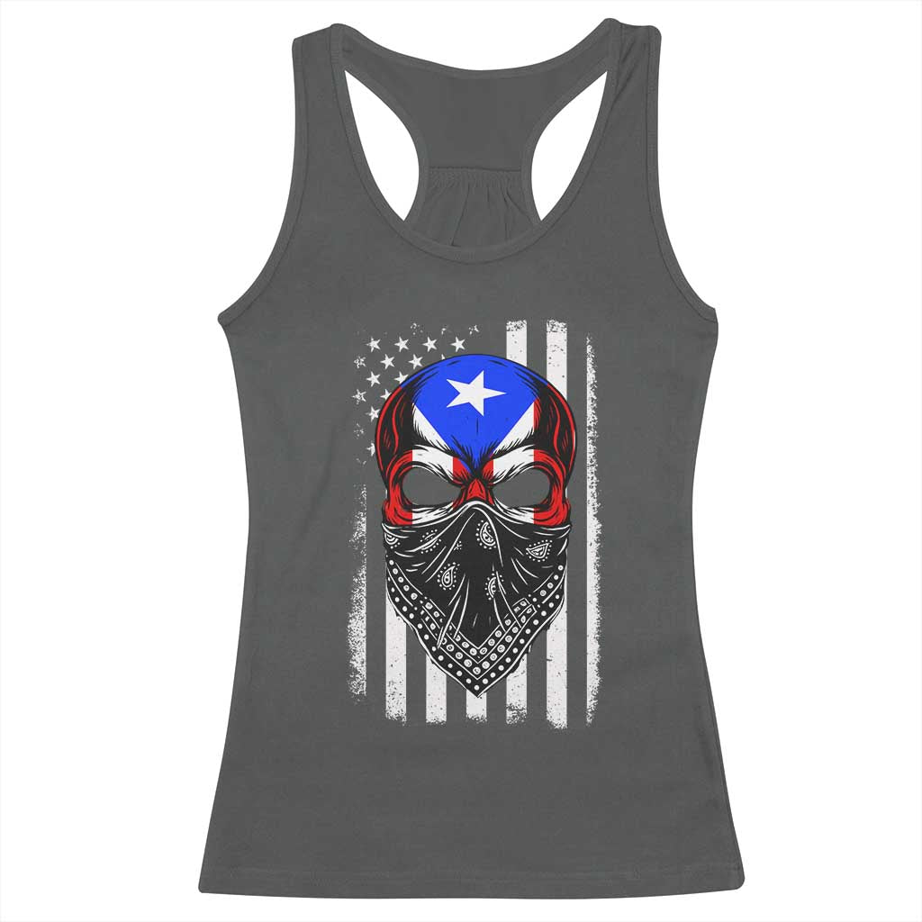 Skull Puerto Rican American Flag Racerback Tank Top With Bandana TS10 Dark Heather Print Your Wear
