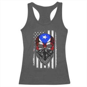 Skull Puerto Rican American Flag Racerback Tank Top With Bandana TS10 Dark Heather Print Your Wear
