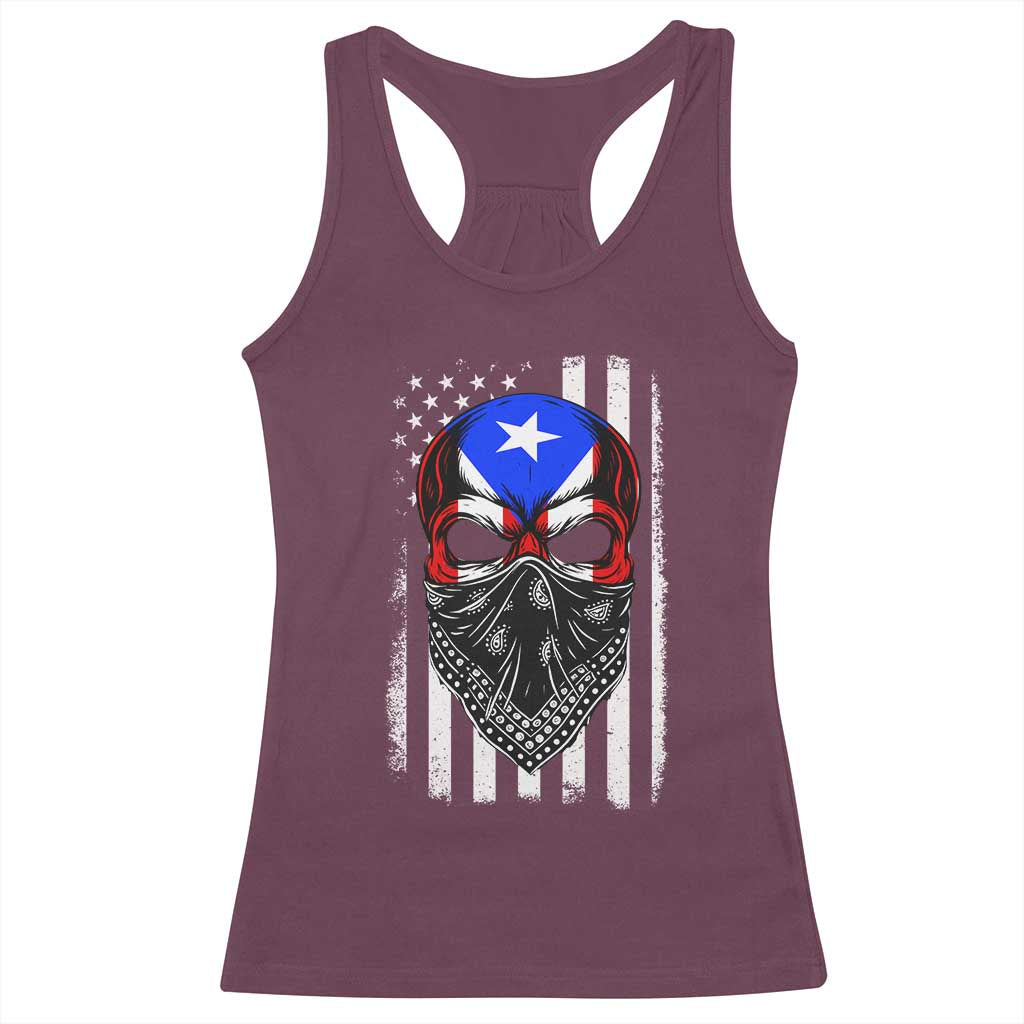 Skull Puerto Rican American Flag Racerback Tank Top With Bandana TS10 Maroon Print Your Wear