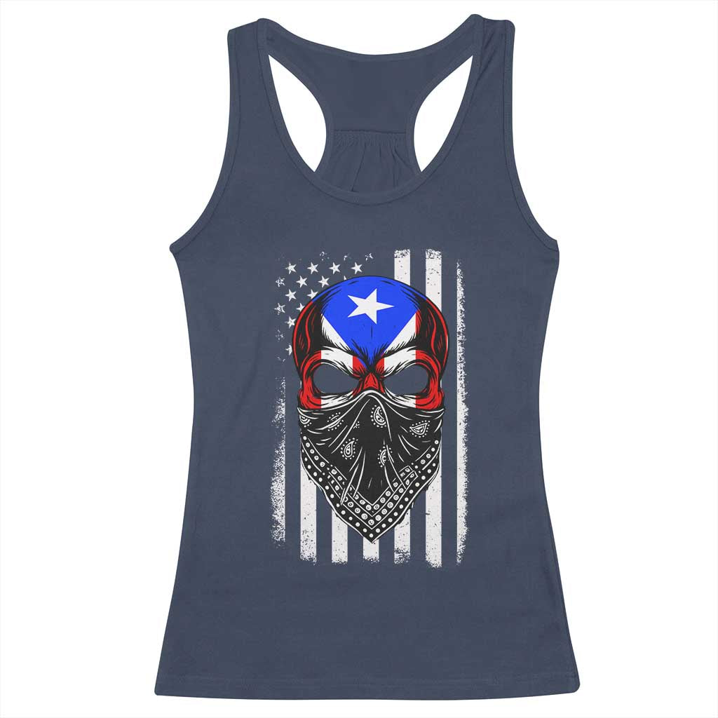 Skull Puerto Rican American Flag Racerback Tank Top With Bandana TS10 Navy Print Your Wear