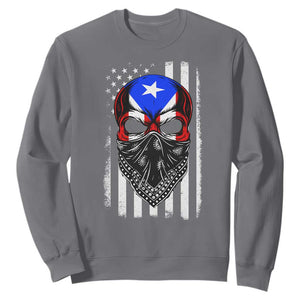 Skull Puerto Rican American Flag Sweatshirt With Bandana TS10 Charcoal Print Your Wear