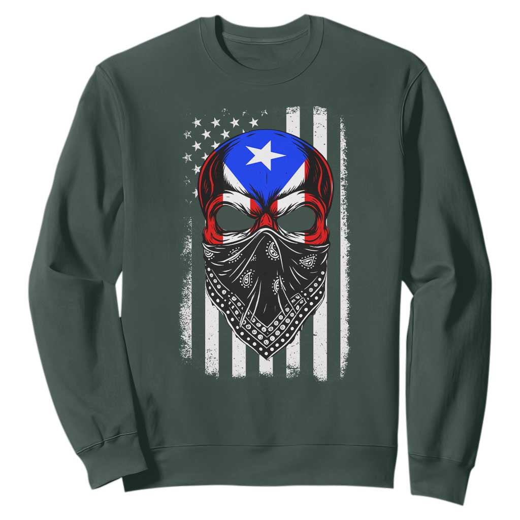 Skull Puerto Rican American Flag Sweatshirt With Bandana TS10 Dark Forest Green Print Your Wear