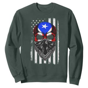 Skull Puerto Rican American Flag Sweatshirt With Bandana TS10 Dark Forest Green Print Your Wear
