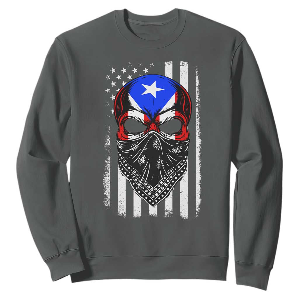 Skull Puerto Rican American Flag Sweatshirt With Bandana TS10 Dark Heather Print Your Wear
