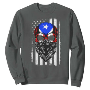 Skull Puerto Rican American Flag Sweatshirt With Bandana TS10 Dark Heather Print Your Wear