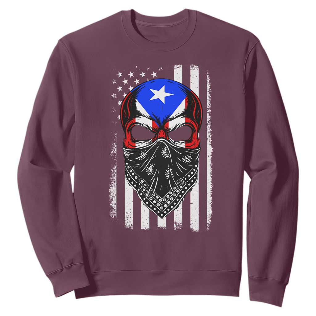 Skull Puerto Rican American Flag Sweatshirt With Bandana TS10 Maroon Print Your Wear
