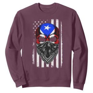Skull Puerto Rican American Flag Sweatshirt With Bandana TS10 Maroon Print Your Wear