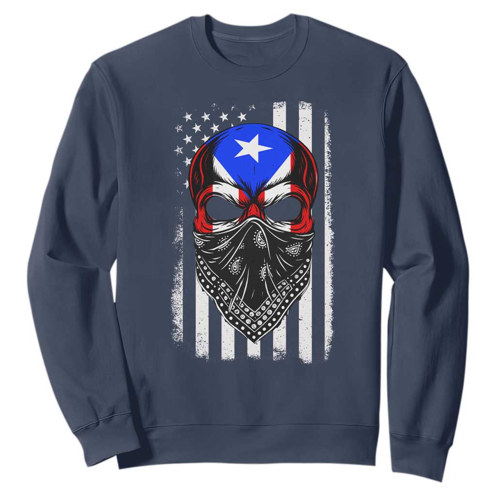 Skull Puerto Rican American Flag Sweatshirt With Bandana TS10 Navy Print Your Wear