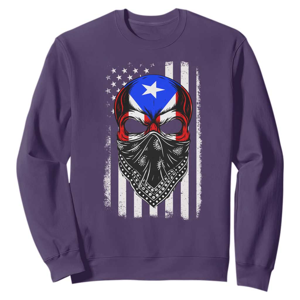 Skull Puerto Rican American Flag Sweatshirt With Bandana TS10 Purple Print Your Wear