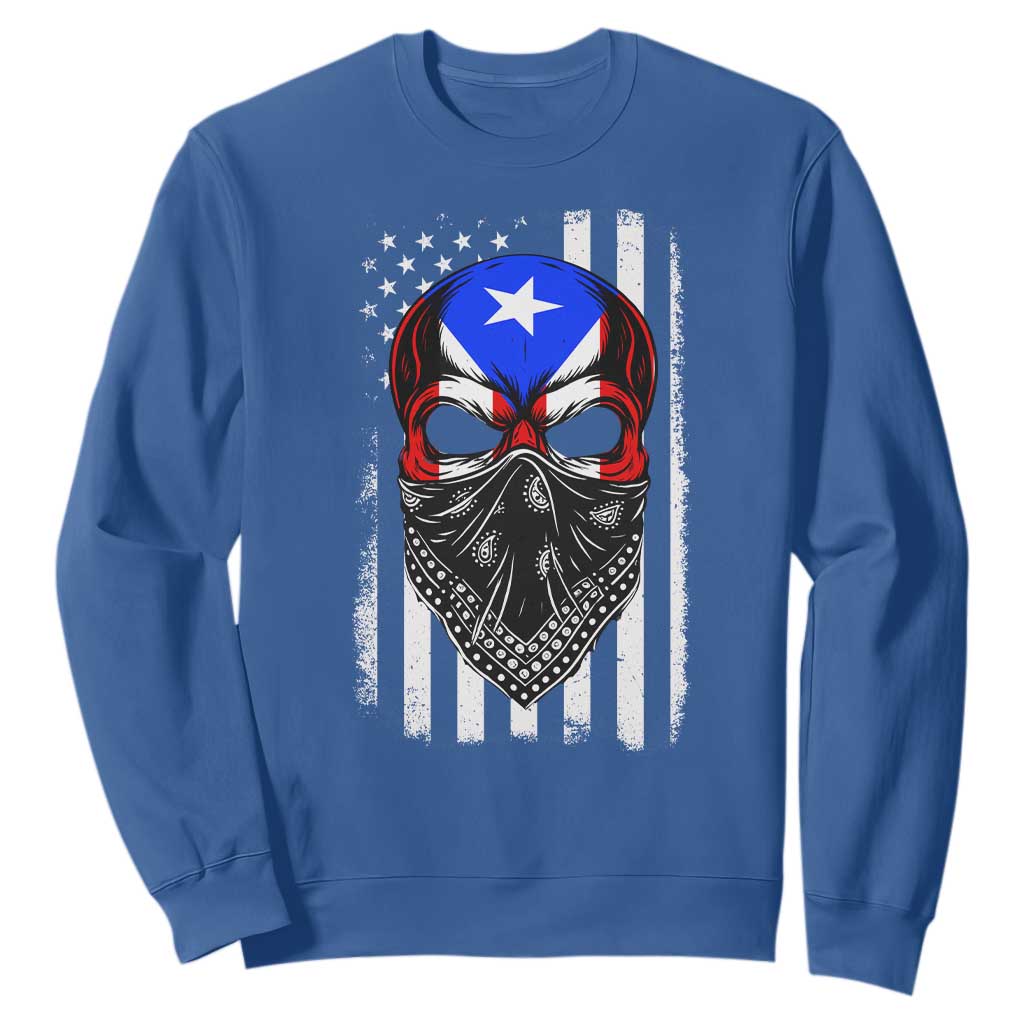 Skull Puerto Rican American Flag Sweatshirt With Bandana TS10 Royal Blue Print Your Wear