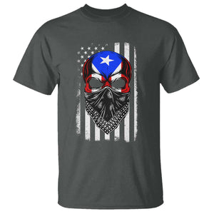 Skull Puerto Rican American Flag T Shirt With Bandana TS10 Dark Heather Print Your Wear
