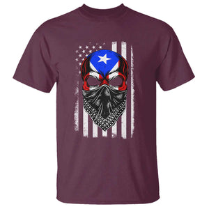 Skull Puerto Rican American Flag T Shirt With Bandana TS10 Maroon Print Your Wear