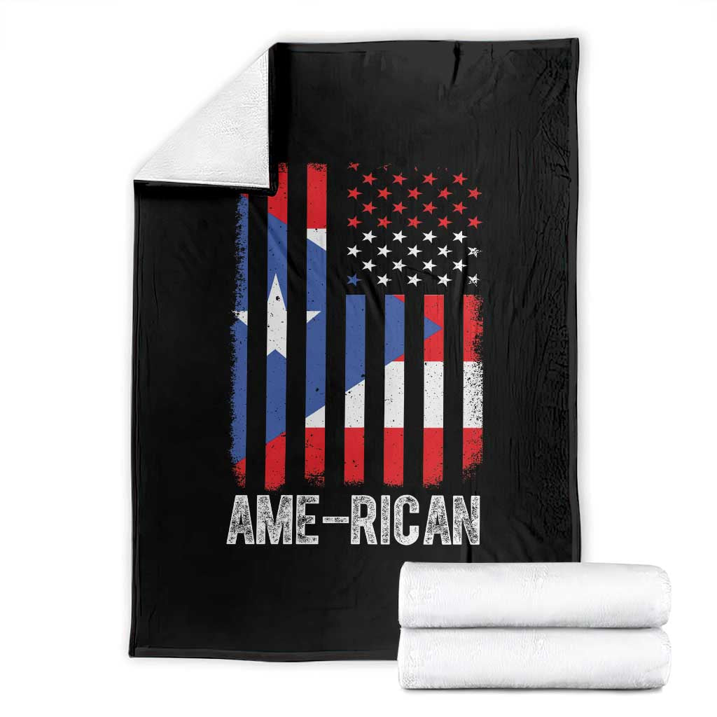 Puerto Rican American Flag Throw Blanket AME-RICAN Boricua Pride TS10 Black Print Your Wear