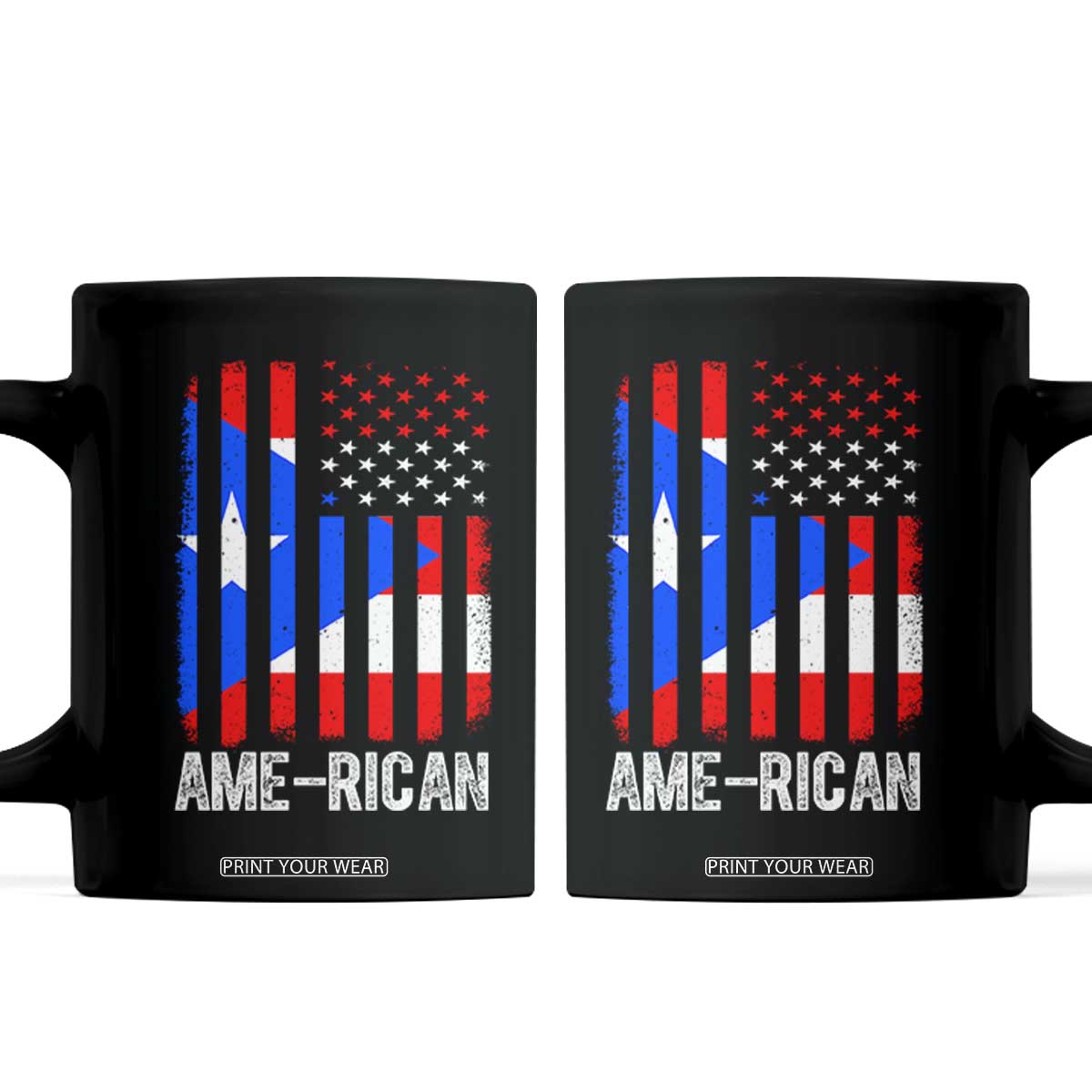 Puerto Rican American Flag Coffee Mug AME-RICAN Boricua Pride TS10 Black Print Your Wear