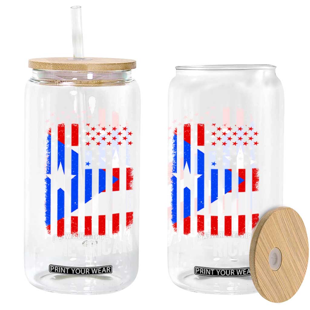 Puerto Rican American Flag Glass Can AME-RICAN Boricua Pride TS10 Print Your Wear