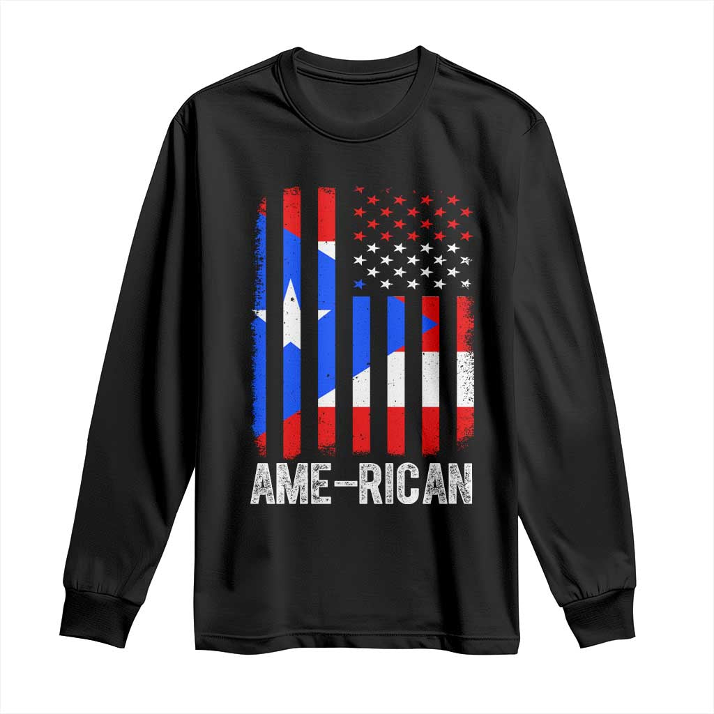 Puerto Rican American Flag Long Sleeve Shirt AME-RICAN Boricua Pride TS10 Black Print Your Wear