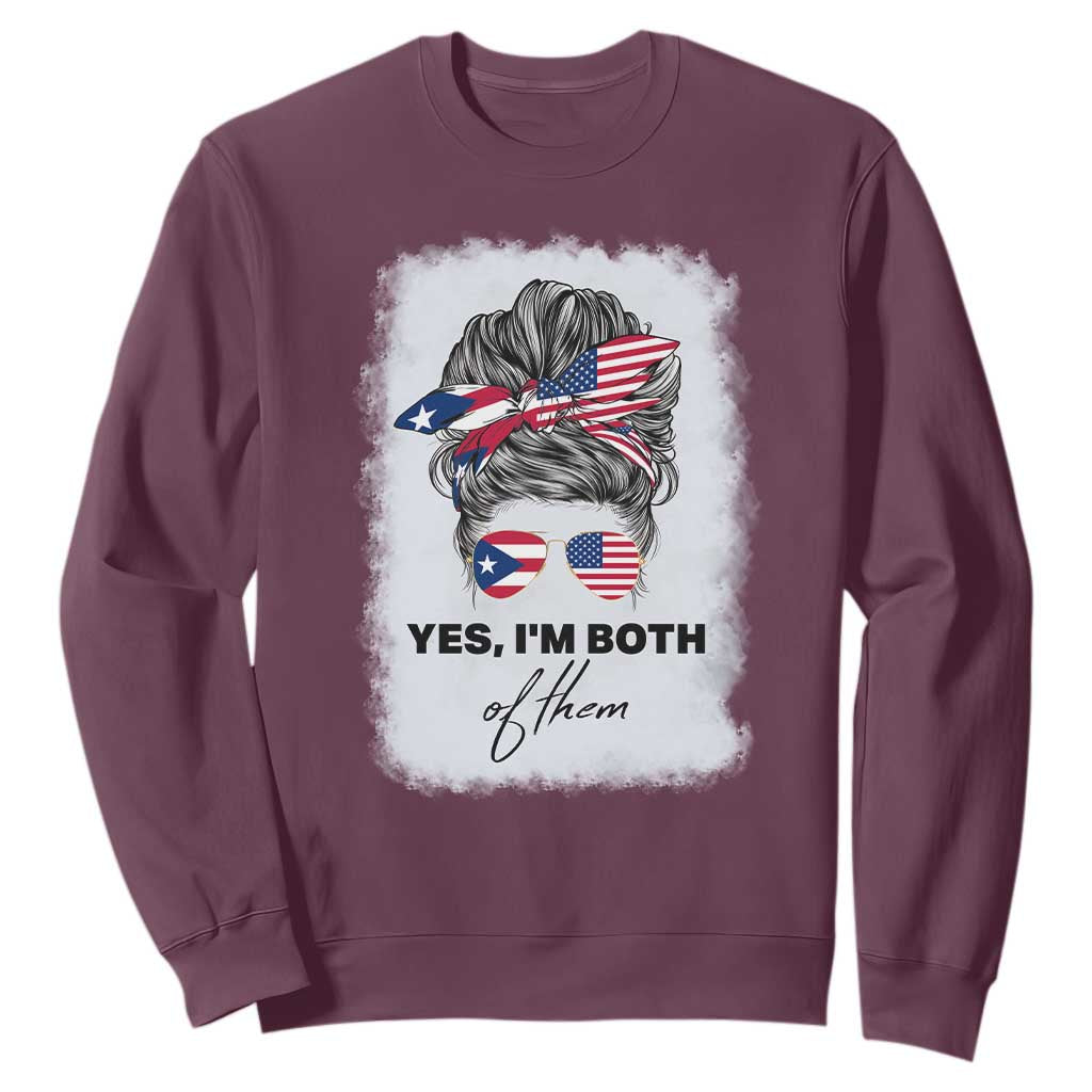 Yes I’m Both Puerto Rican American Sweatshirt Messy Bun Boricua Woman Pride TS10 Maroon Print Your Wear