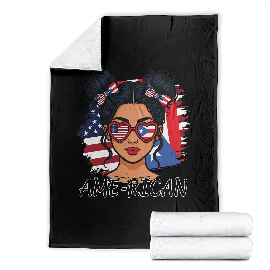 Puerto Rican American Girl Throw Blanket AME-RICAN Boricua Pride TS10 Black Print Your Wear