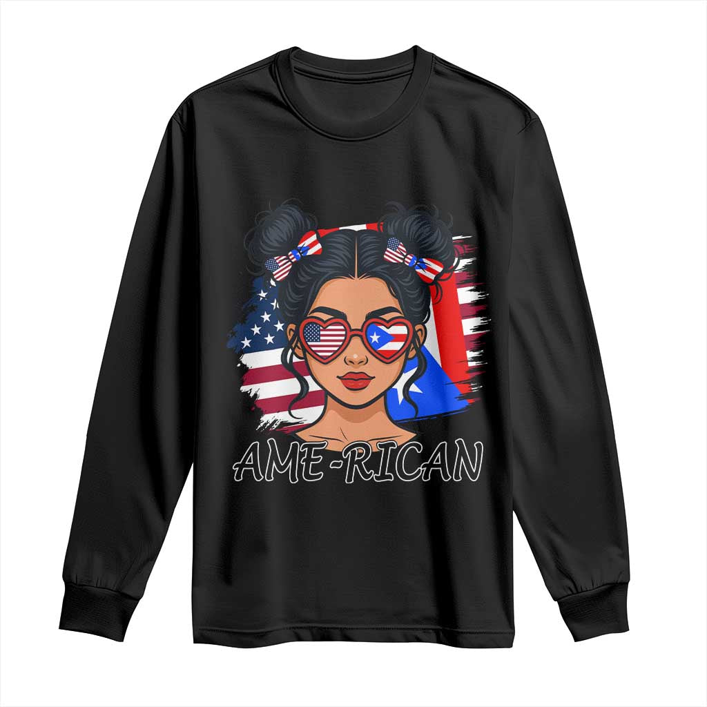Puerto Rican American Girl Long Sleeve Shirt AME-RICAN Boricua Pride TS10 Black Print Your Wear