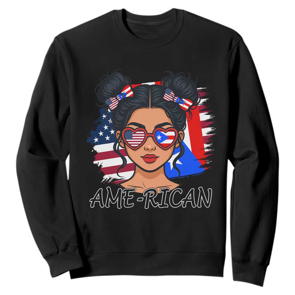 Puerto Rican American Girl Sweatshirt AME-RICAN Boricua Pride TS10 Black Print Your Wear