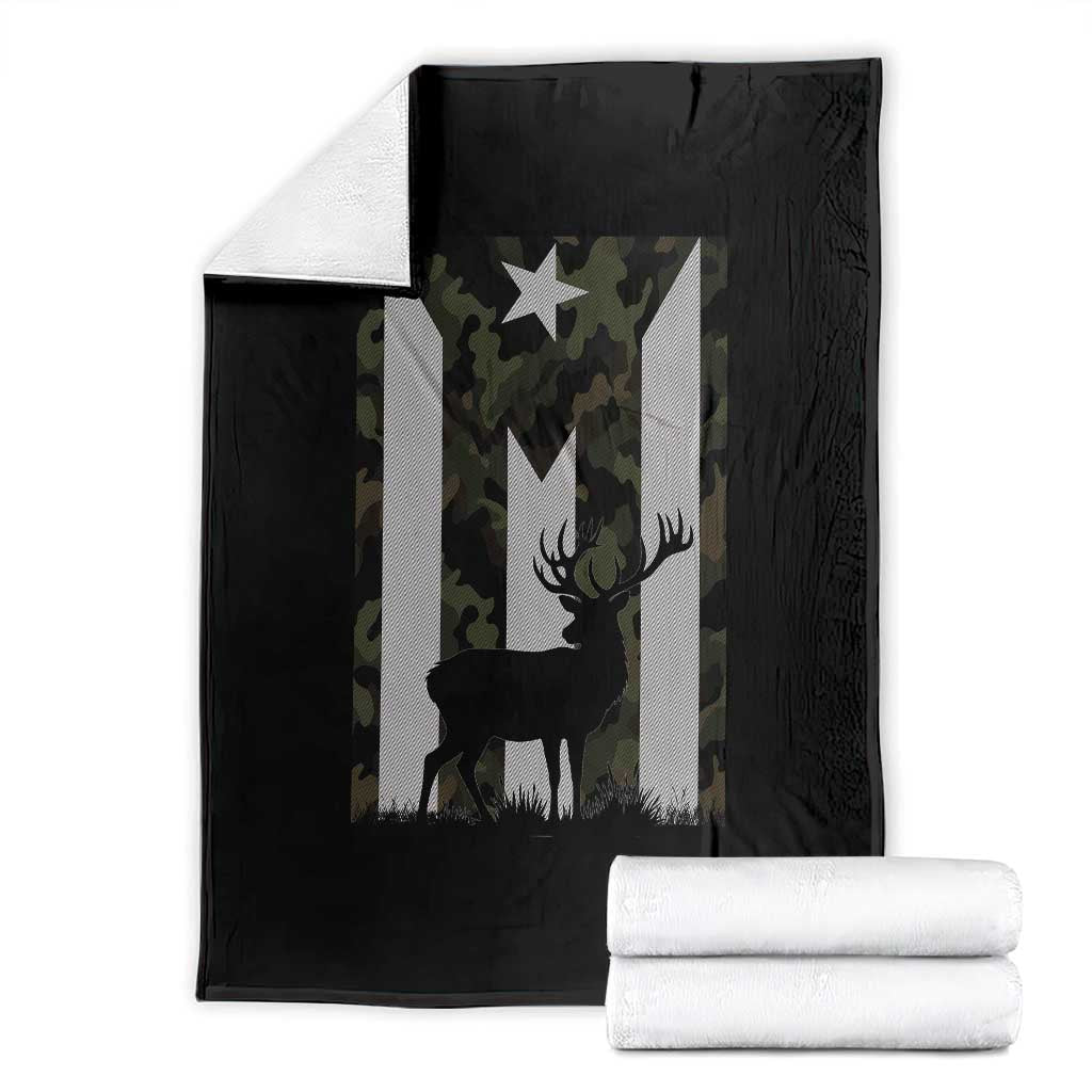 Deer Hunting Camo Puerto Rican Flag Throw Blanket Boricua Hunters TS10 Black Print Your Wear