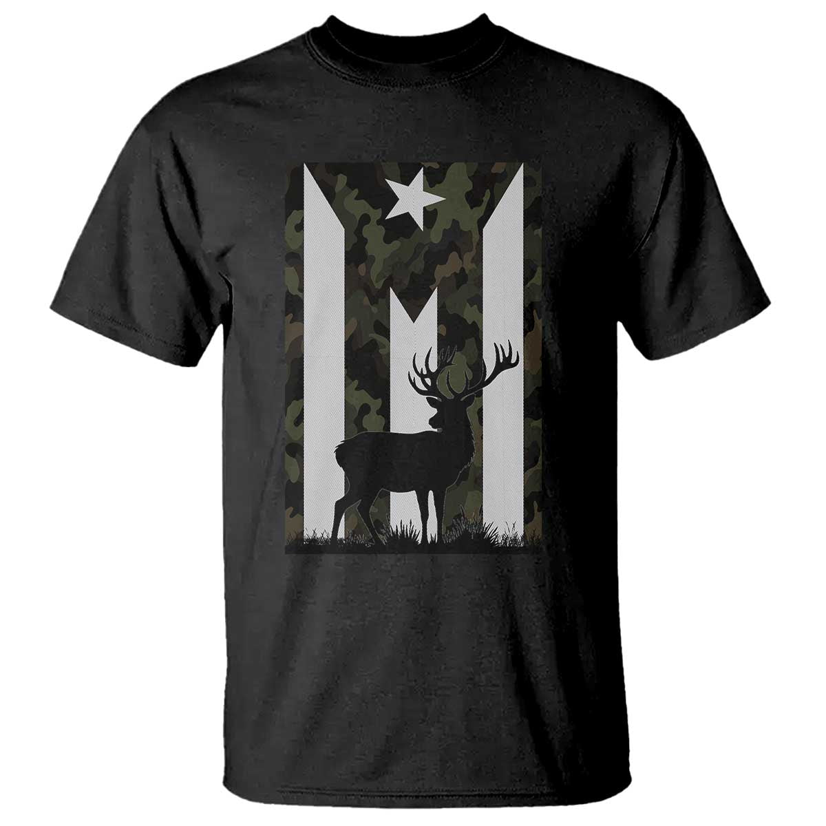 Deer Hunting Camo Puerto Rican Flag T Shirt Boricua Hunters TS10 Black Print Your Wear