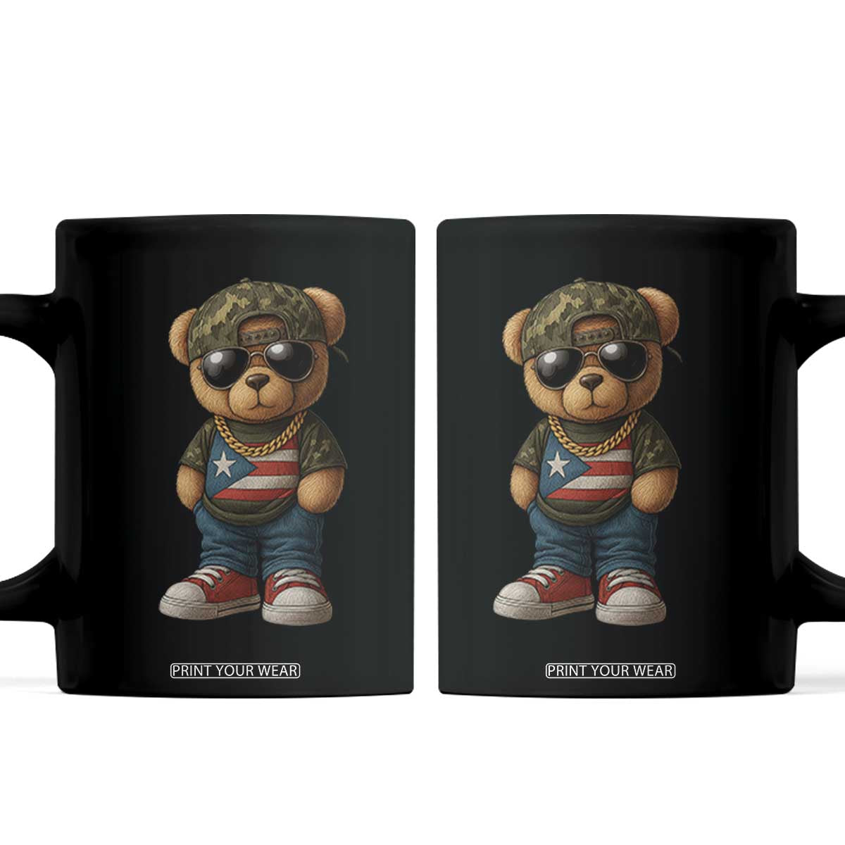 Camo Teddy Bear Puerto Rico Flag Coffee Mug Camouflage Rican Boricua TS10 Black Print Your Wear