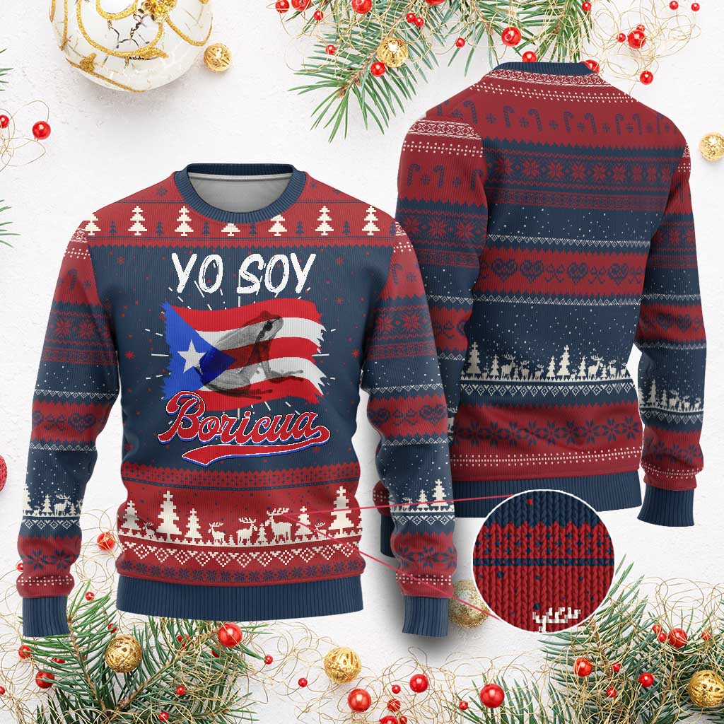 Puerto Rico Boricua Knit Sweatshirt Vintage Coqui Puerto Rican Flag Pride Yo Soy Boricua TS10 Burgundy Print Your Wear