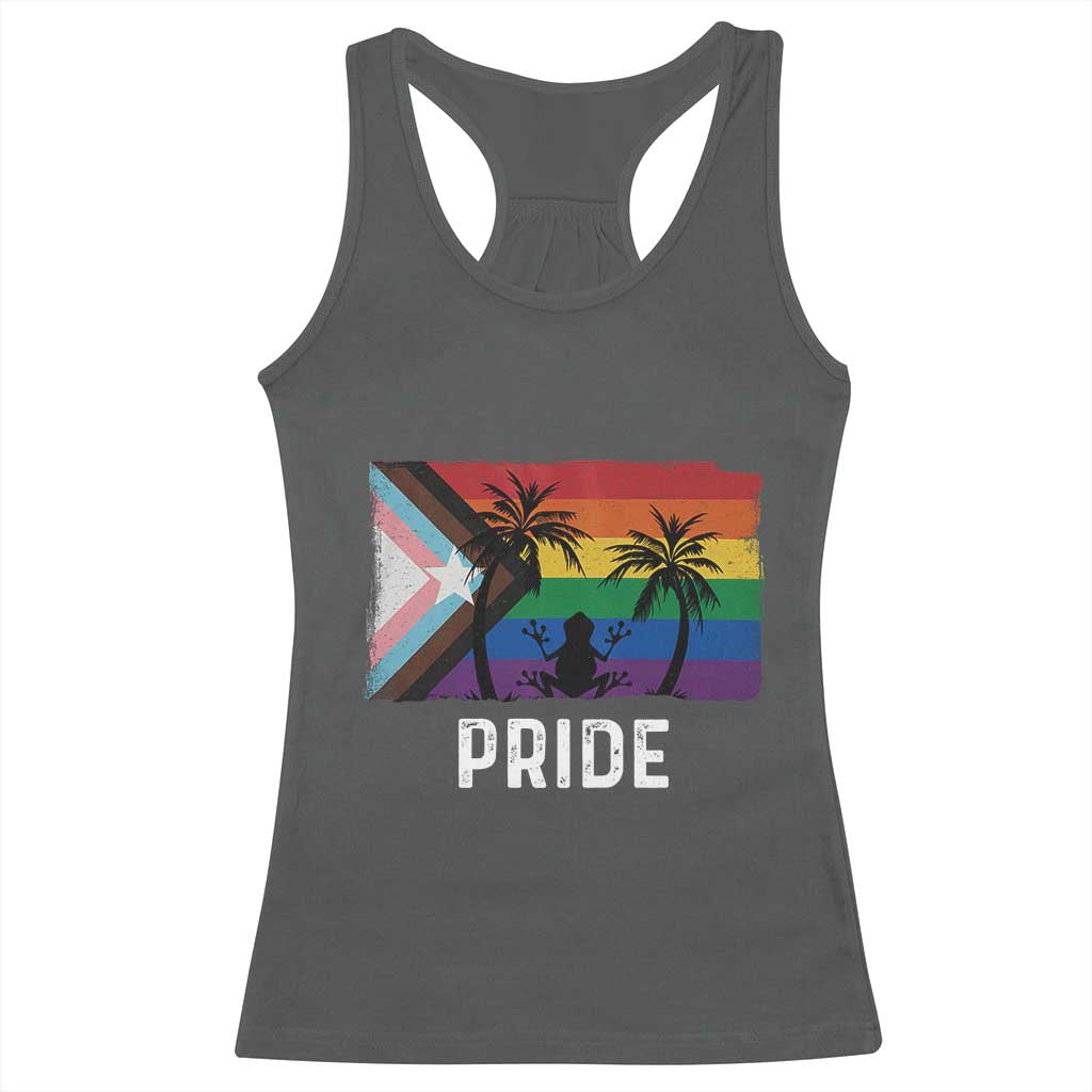 Puerto Rican LGBTQ Racerback Tank Top Boricua Rainbow Flag Pride TS10 Dark Heather Print Your Wear
