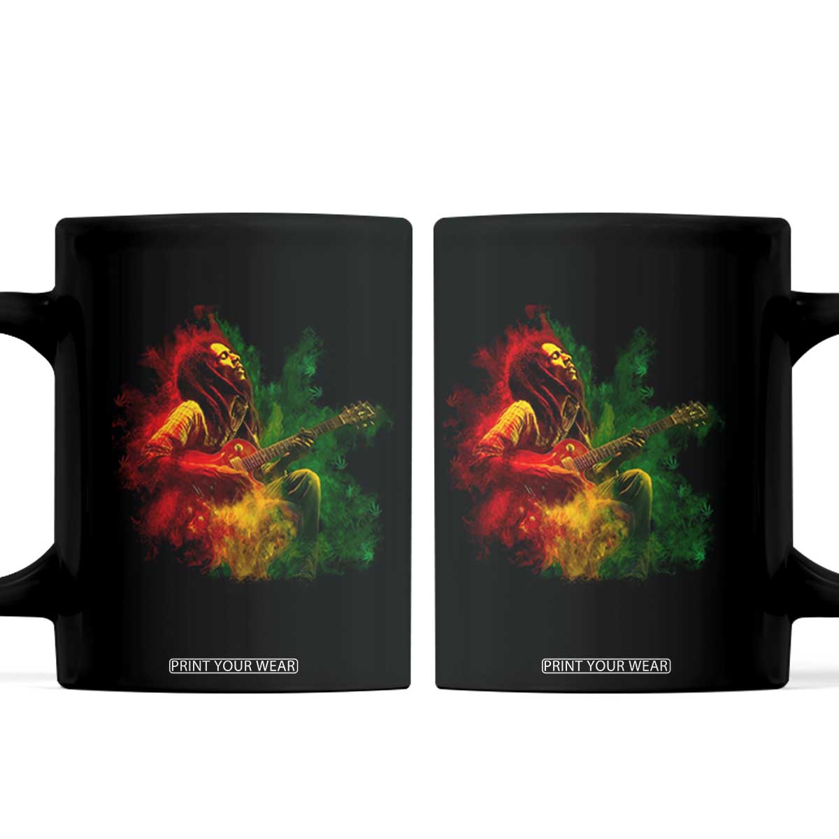 Marley Guitarist Coffee Mug Smoke Cannabis Leaf 420 Rastafari Rasta Reggae Music TS10 Black Print Your Wear