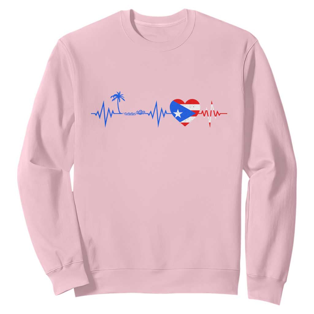 Puerto Rico Flag Sweatshirt Heartbeat EKG Pulse Boricua Pride Summer Beach TS10 Light Pink Print Your Wear