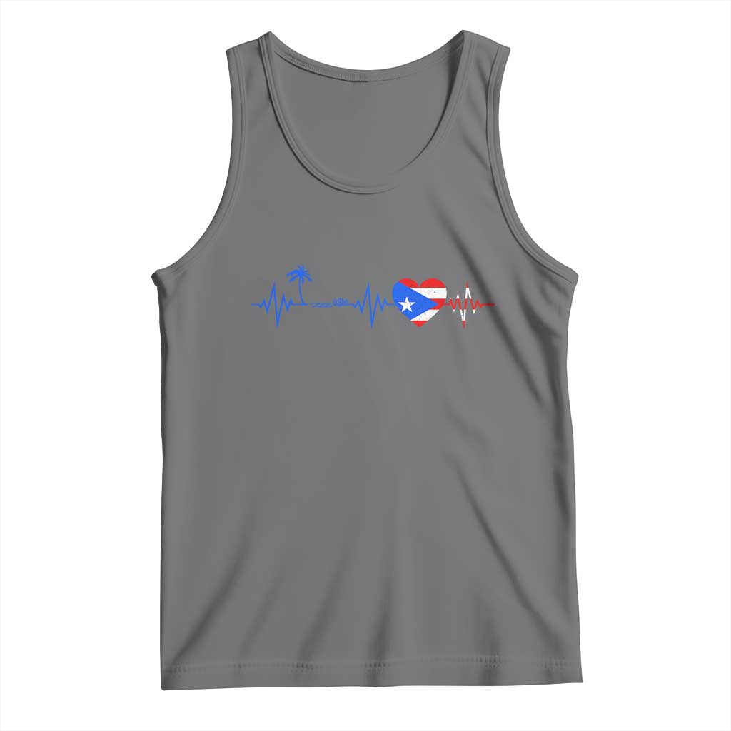Puerto Rico Flag Tank Top Heartbeat EKG Pulse Boricua Pride Summer Beach TS10 Black Heather Print Your Wear