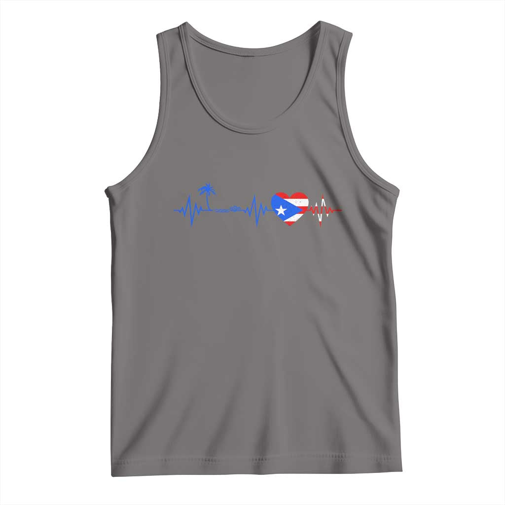 Puerto Rico Flag Tank Top Heartbeat EKG Pulse Boricua Pride Summer Beach TS10 Deep Heather Print Your Wear
