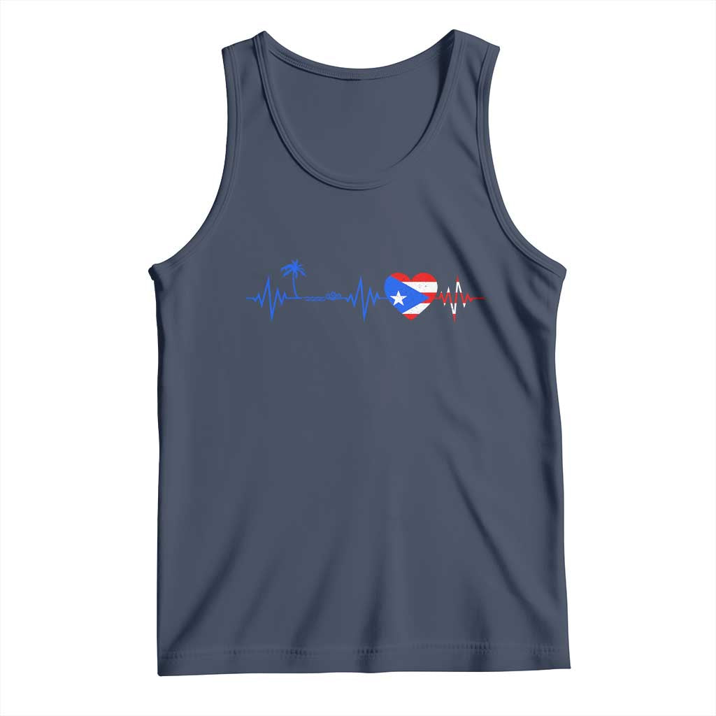 Puerto Rico Flag Tank Top Heartbeat EKG Pulse Boricua Pride Summer Beach TS10 Navy Print Your Wear