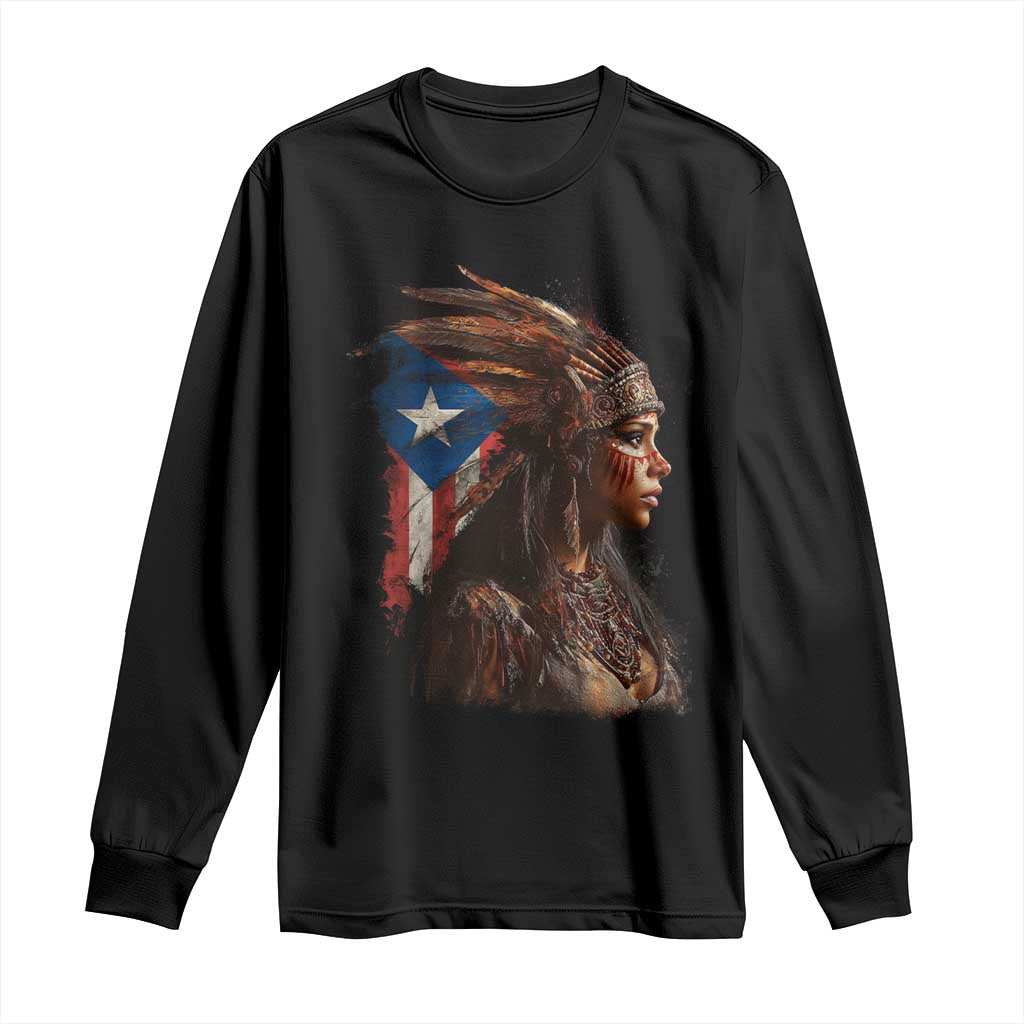 Puerto Rico Taino Warrior Woman Long Sleeve Shirt Boricua Pride TS10 Black Print Your Wear