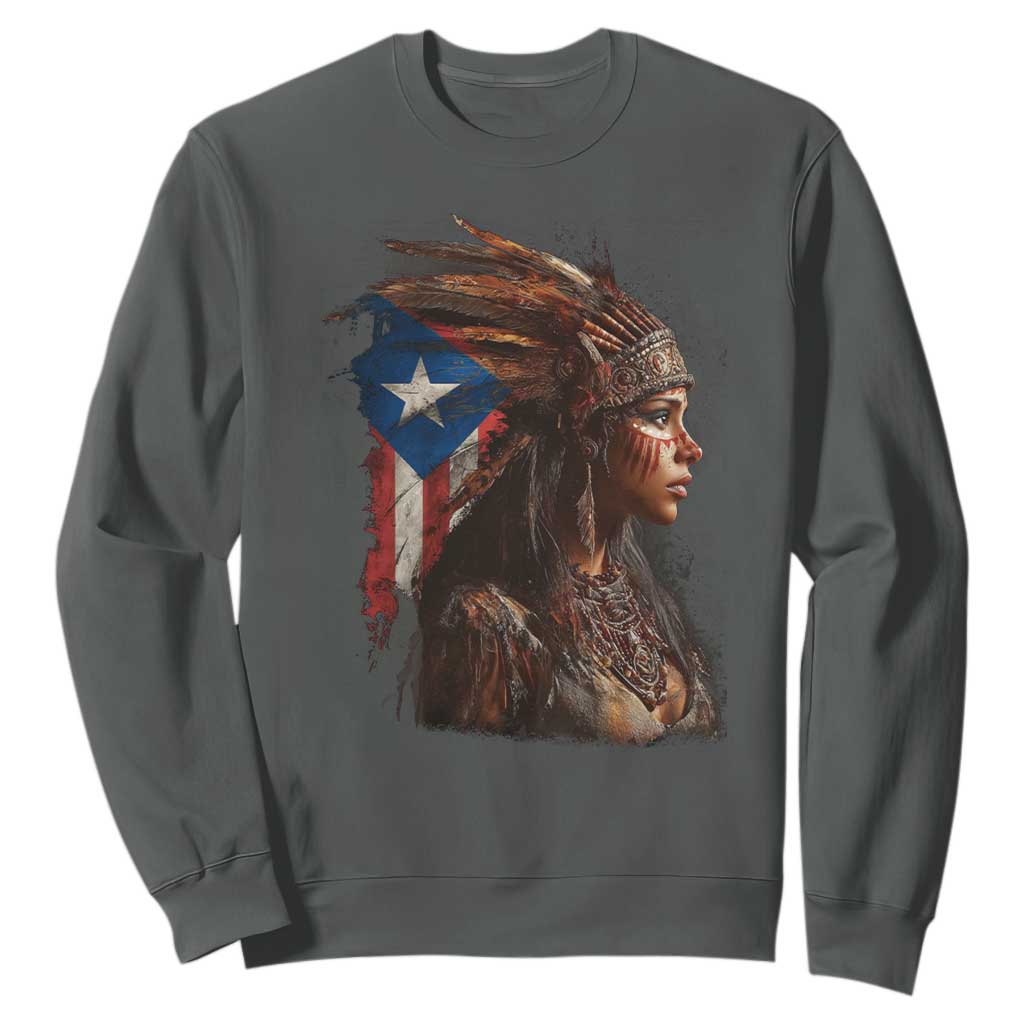 Puerto Rico Taino Warrior Woman Sweatshirt Boricua Pride TS10 Dark Heather Print Your Wear