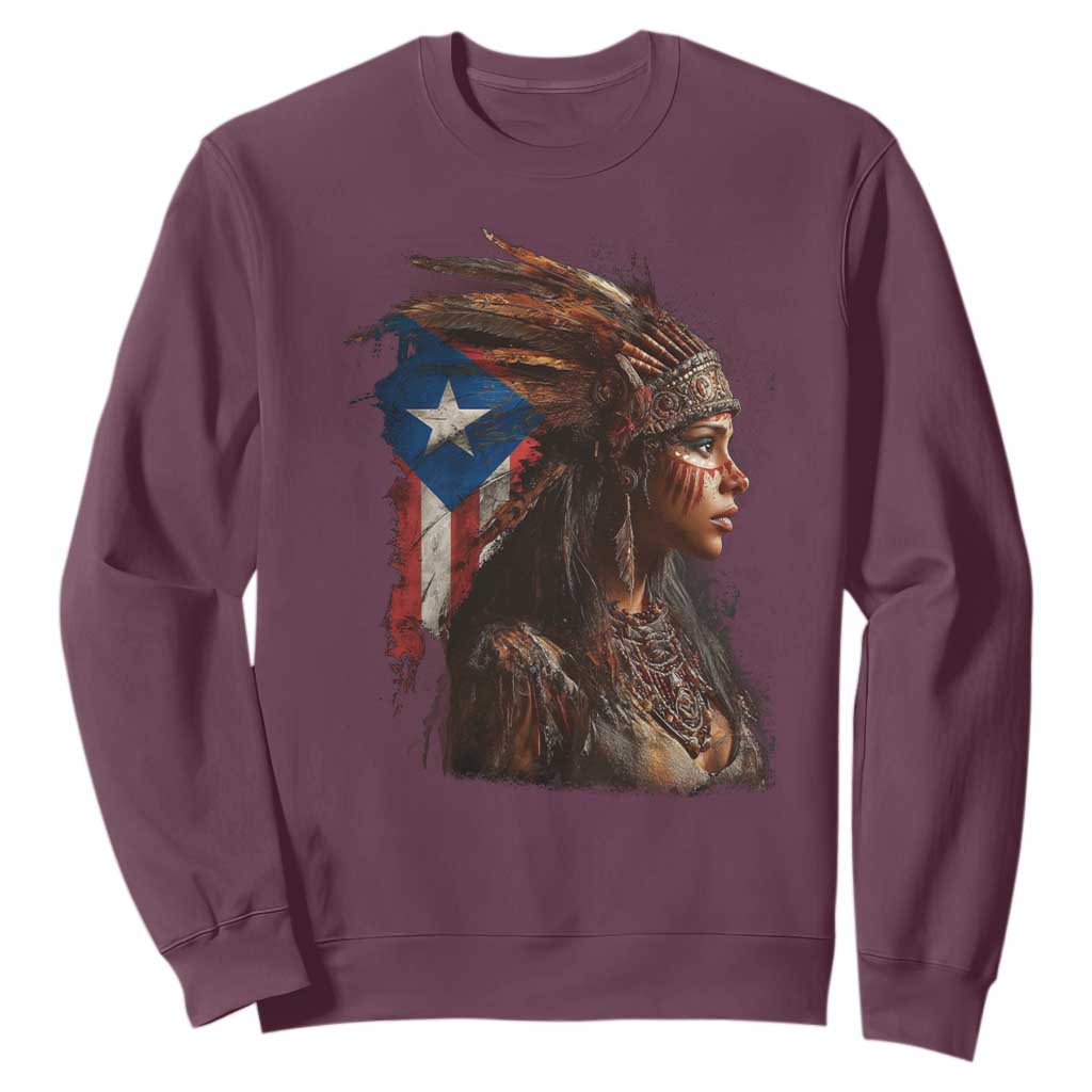 Puerto Rico Taino Warrior Woman Sweatshirt Boricua Pride TS10 Maroon Print Your Wear