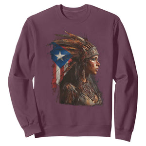 Puerto Rico Taino Warrior Woman Sweatshirt Boricua Pride TS10 Maroon Print Your Wear