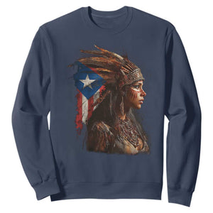 Puerto Rico Taino Warrior Woman Sweatshirt Boricua Pride TS10 Navy Print Your Wear