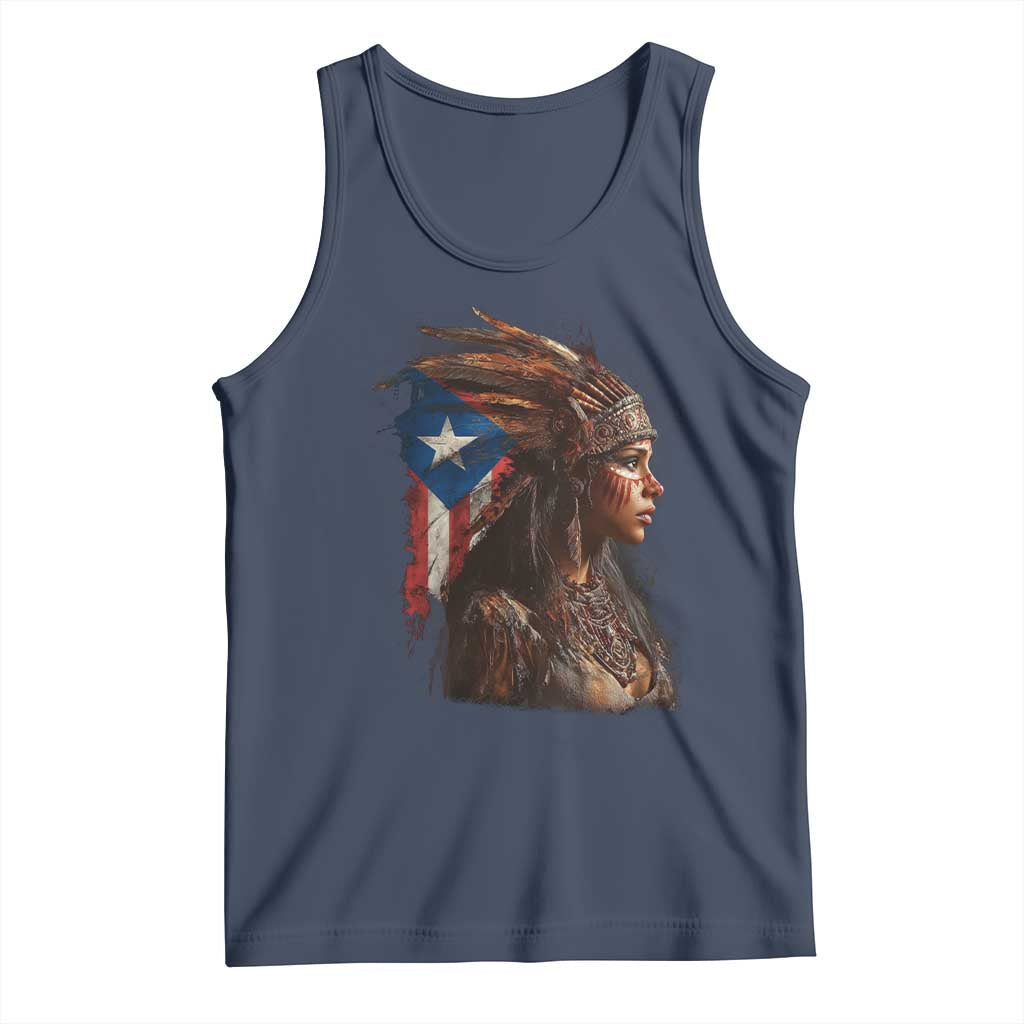 Puerto Rico Taino Warrior Woman Tank Top Boricua Pride TS10 Navy Print Your Wear