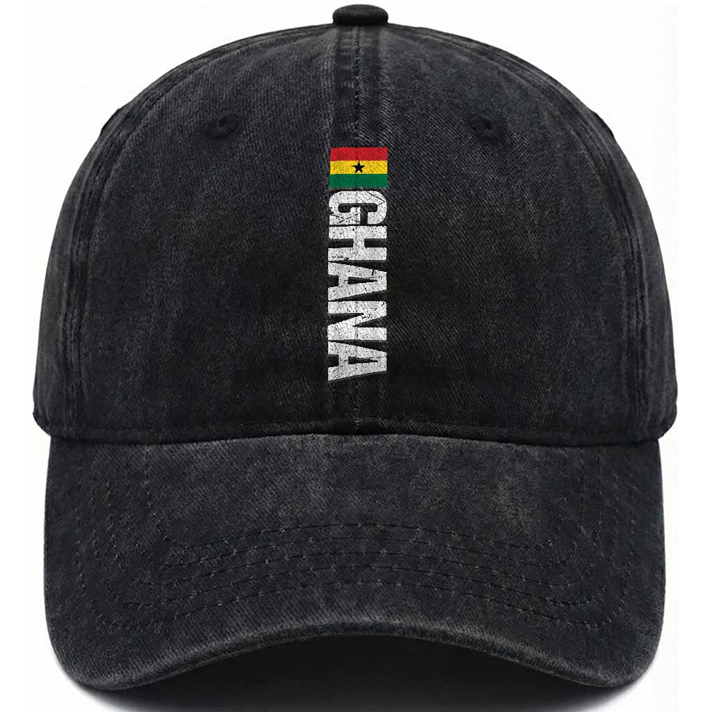Distressed Ghana Flag Washed Cotton Baseball Cap Vintage Ghanese Flag Africa Ghanaian Heritage TS10 Print Your Wear