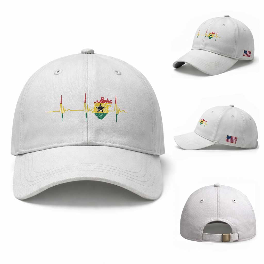 Heart Ghana Flag Baseball Cap Heartbeat EKG Pulse Proud Ghanaian TS10 Baseball Cap Universal Fit White Print Your Wear