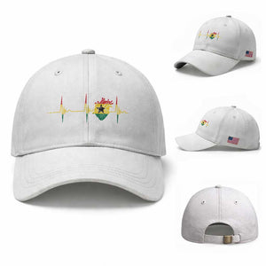 Heart Ghana Flag Baseball Cap Heartbeat EKG Pulse Proud Ghanaian TS10 Baseball Cap Universal Fit White Print Your Wear